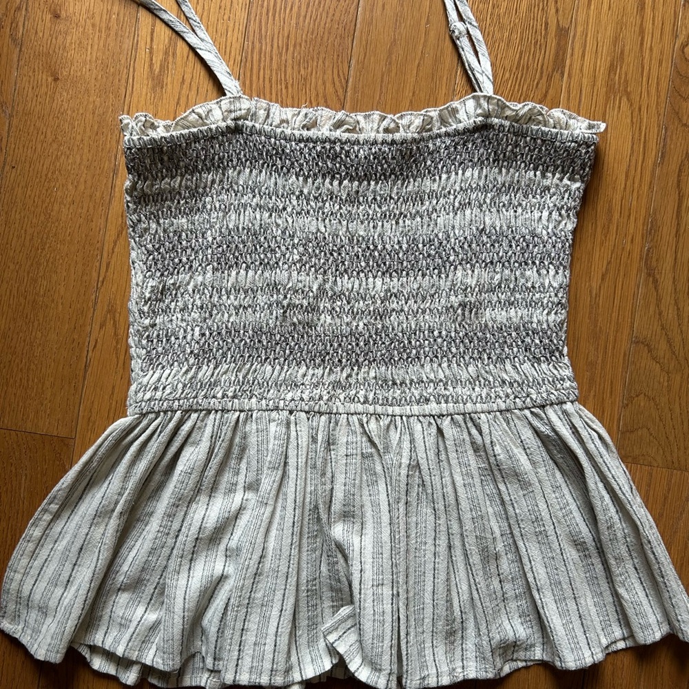 Free People Striped Smocked Peplum Cami in White and Gray